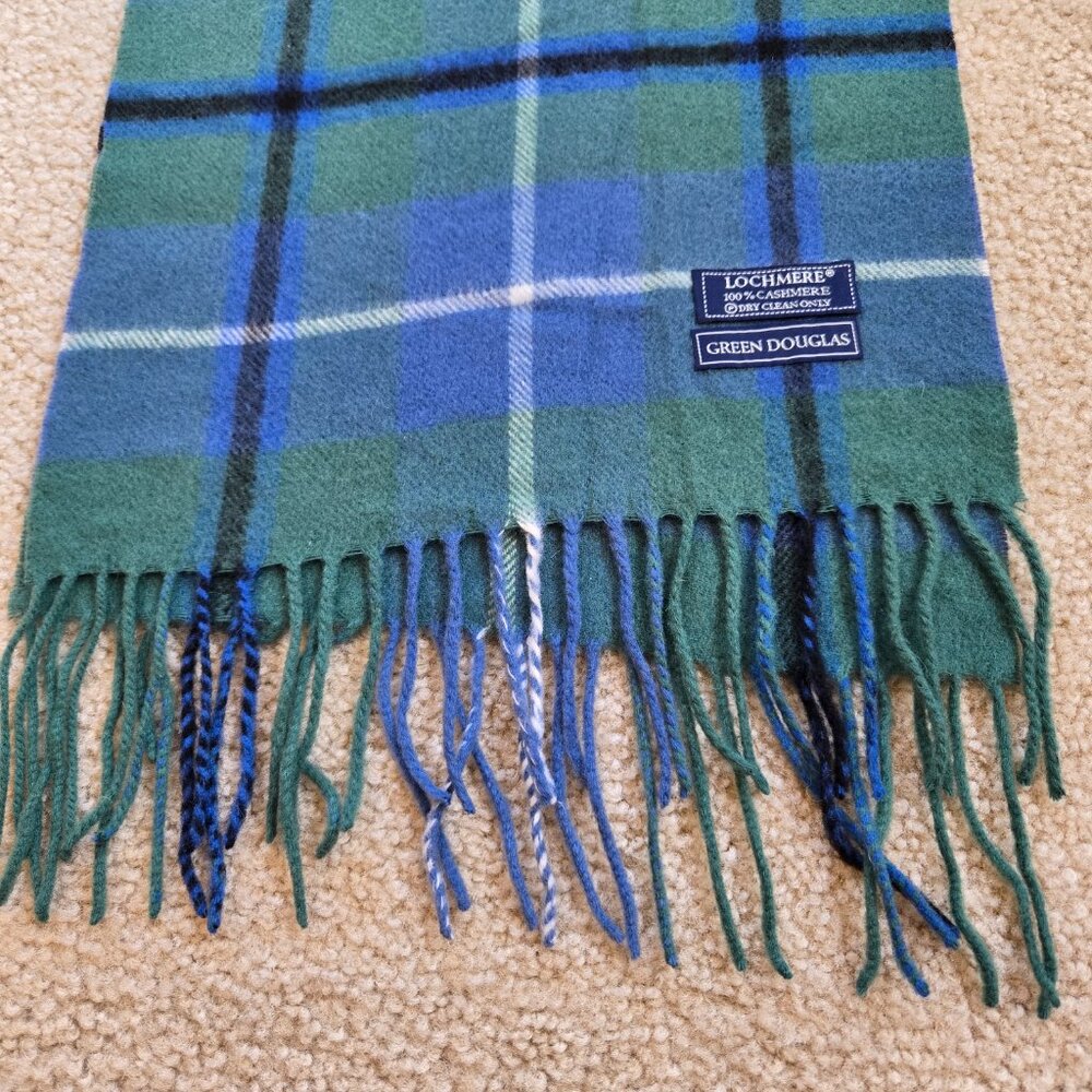 Lochmere Cashmere Blue Green Plaid Woven Scarf - Picture 3 of 5